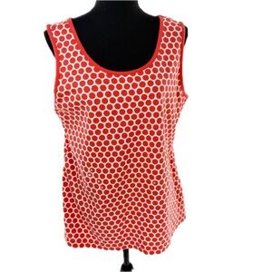 Lands' End Floral Polka Dot Coral Orange & White Tank Top Size Large (14-16)